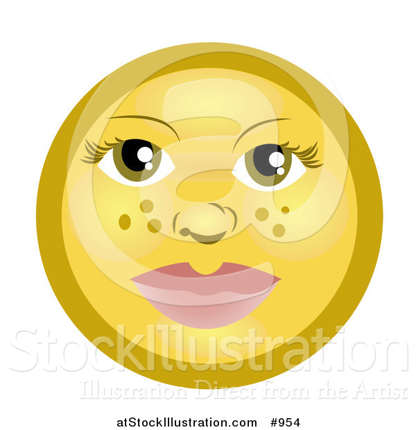 Illustration of a Female Emoticon with Green Eyes and Freckles