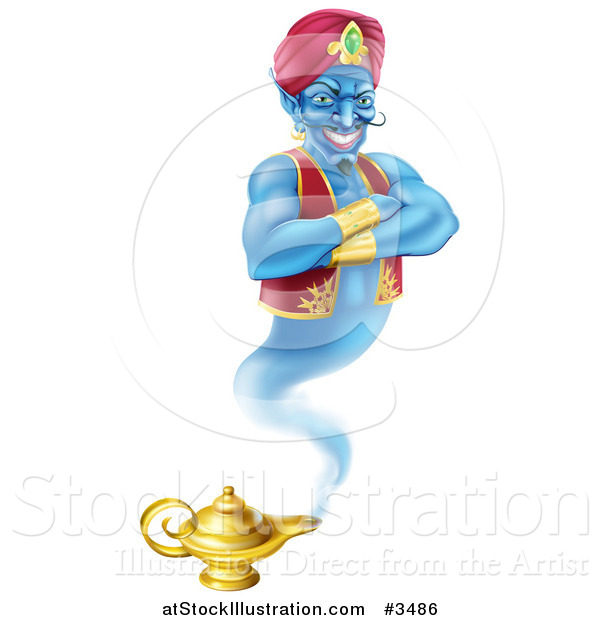 Illustration of a Genie Emerging from His Lamp