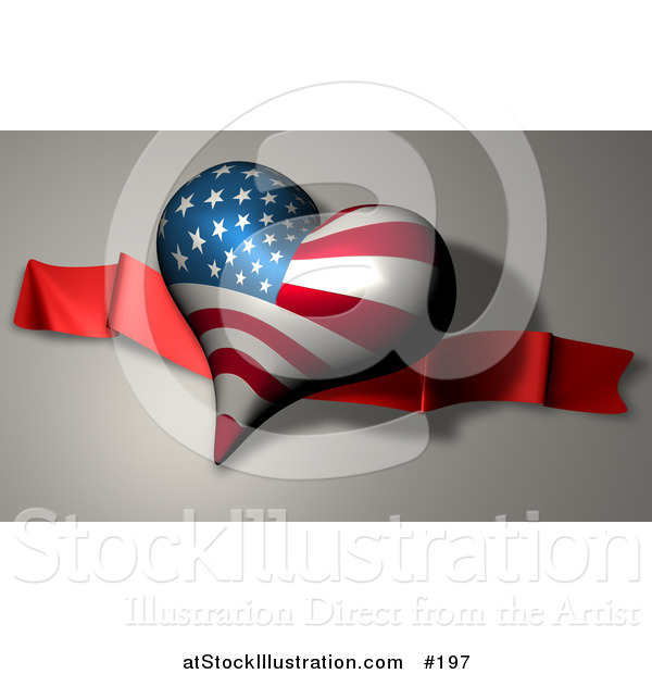 Illustration of a Heart with American Stars and Stripes on a Banner