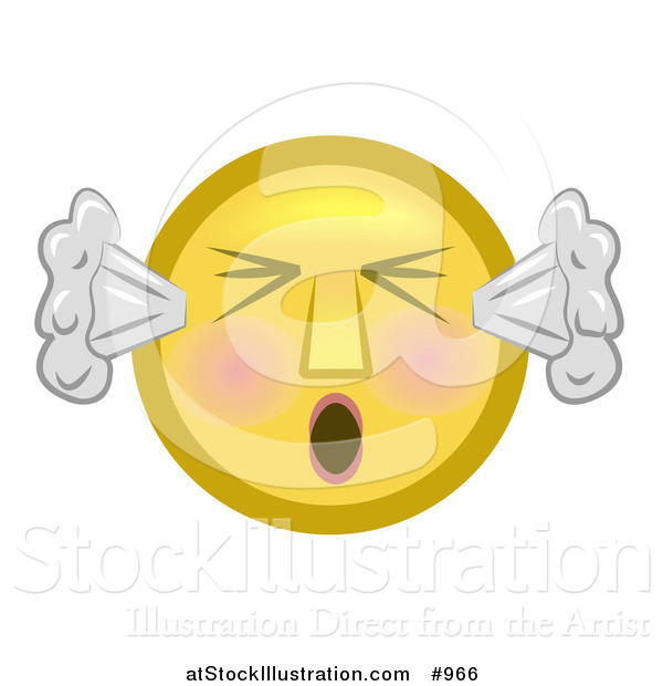 Illustration of a Mad Emoticon Blowing Smoke out of Ears While Yelling