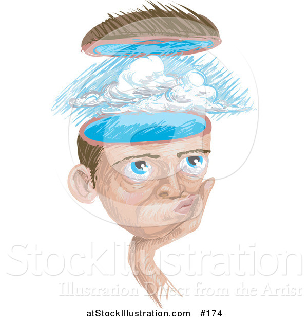 Illustration of a Man with a Storm in His Head