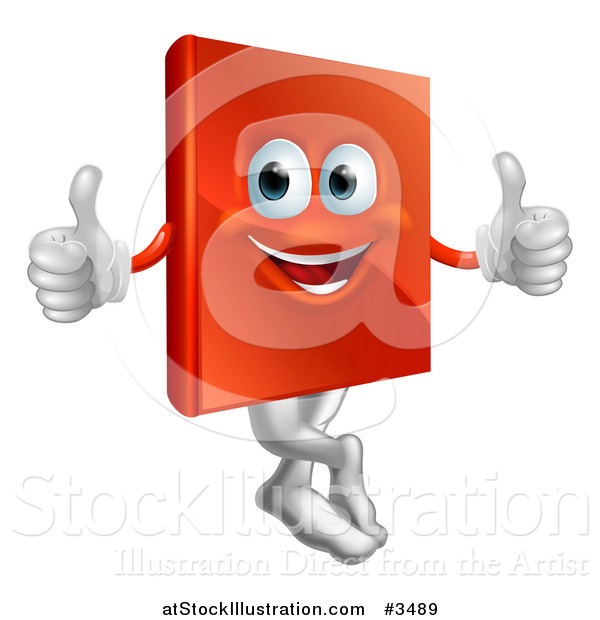 Illustration of a Pleased Red Book Mascot Holding Two Thumbs up