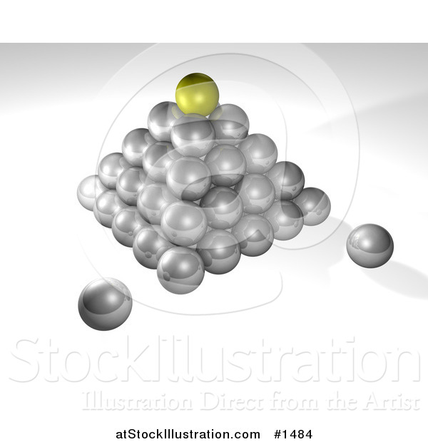 Illustration of a Pyramid of Silver Balls, on a Gray and White Background, Symbolizing Success, Leadership and Management