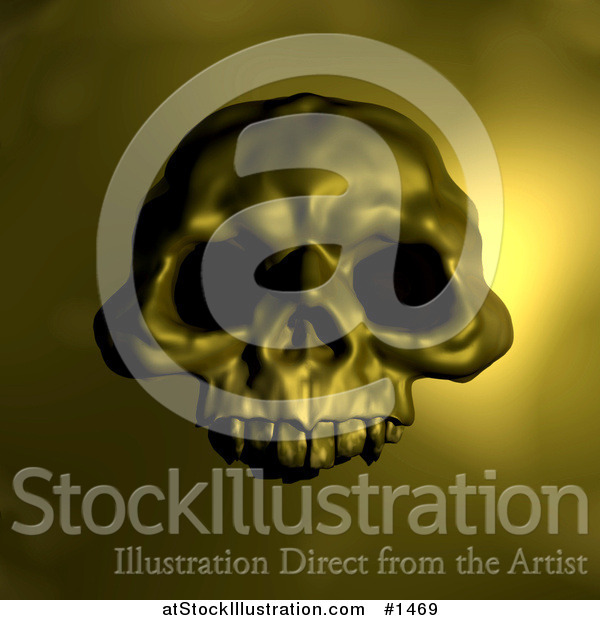 Illustration of a Spooky Human Skull with Dark Eye Holes, over a Yellow Background