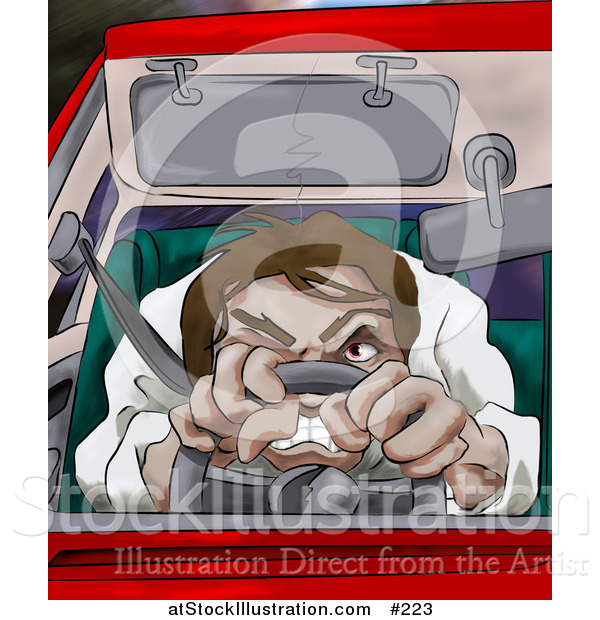 Illustration of an Angry Driver with Road Rage, Driving a Car