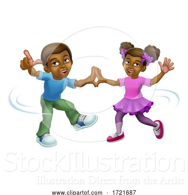 Illustration of Black Girl and Boy Kid Children Dancing