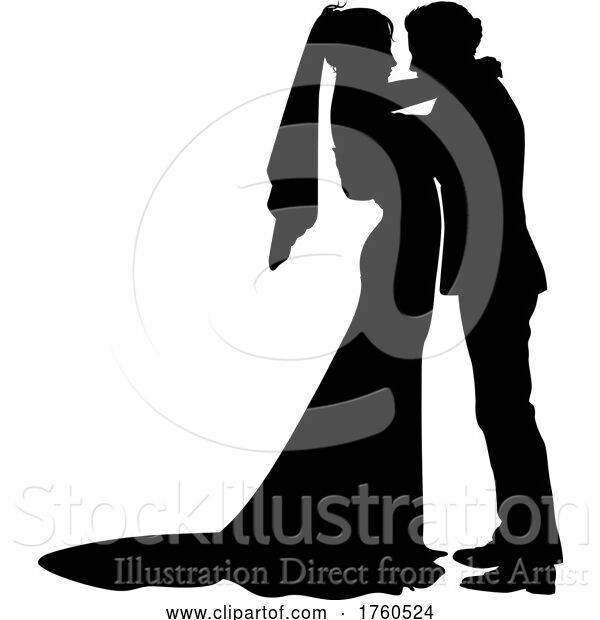 Illustration of Bride and Groom Couple Wedding Dress Silhouettes