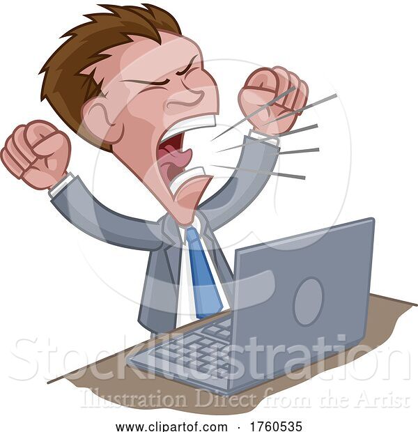 Illustration of Cartoon Angry Businessman Boss Shouting at Laptop Cartoon