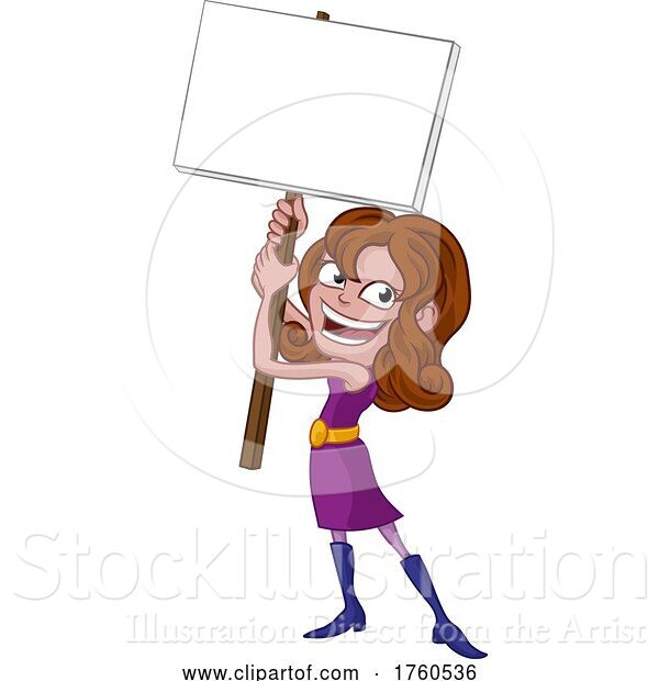 Illustration of Cartoon Lady Holding Sign Board