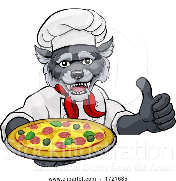 Illustration of Cartoon Wolf Pizza Chef Restaurant Mascot Sign