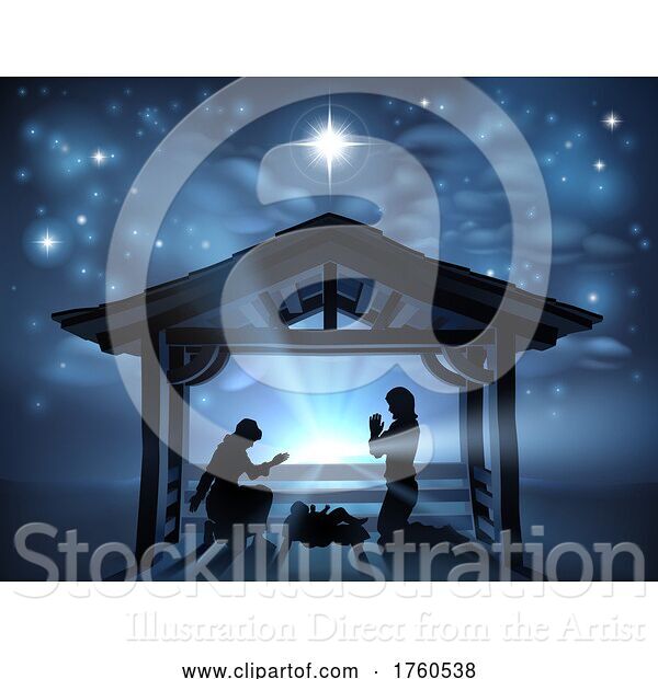 Illustration of Christmas Nativity Scene Jesus Manger Silhouette