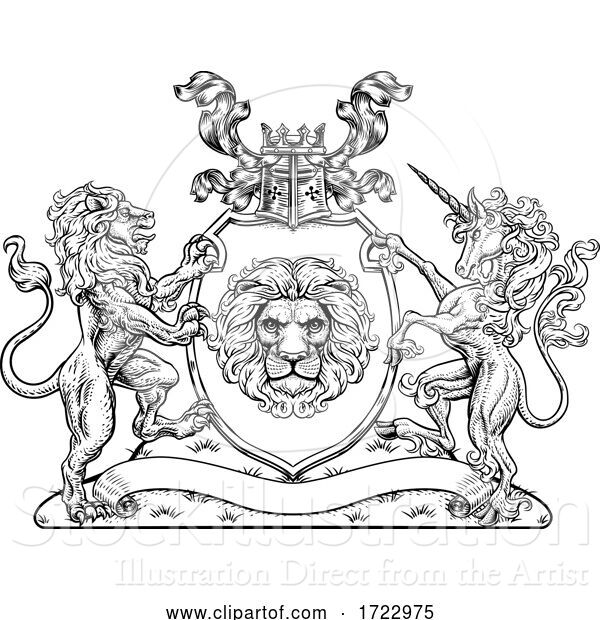 Illustration of Coat of Arms Unicorn Lion Crest Shield Family Seal