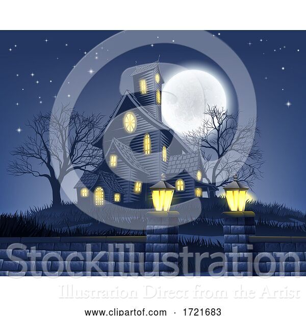 Illustration of Haunted House Halloween Background