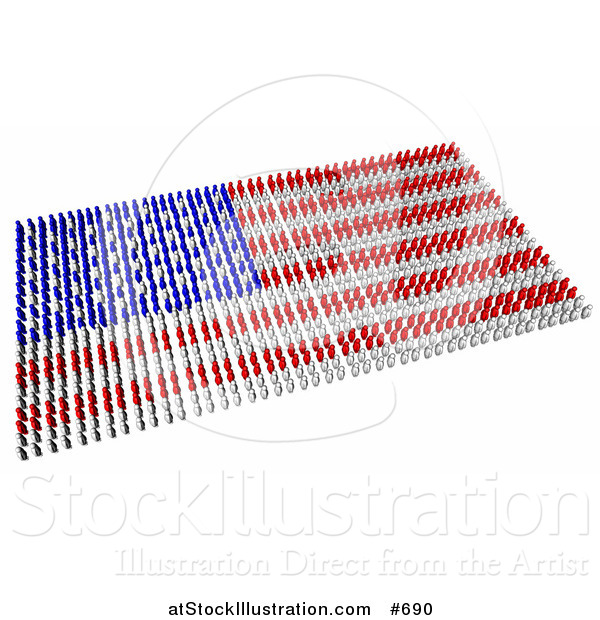 Illustration of Red, Blue and White People Forming an American Flag