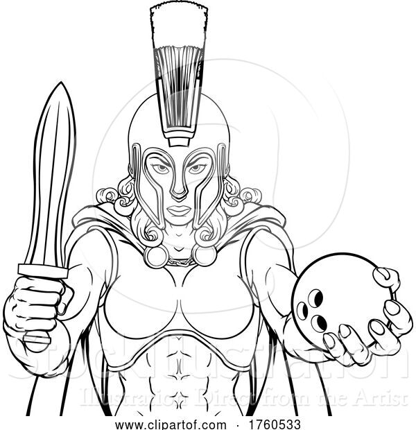 Illustration of Spartan Trojan Gladiator Bowling Warrior Lady