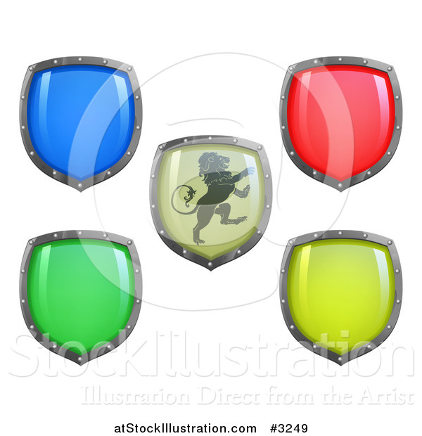 Vector Illustration of 3d Colorful and Shiny Shields One with a Lion