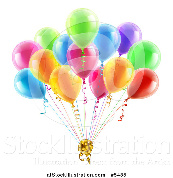 Vector Illustration of 3d Colorful Party Balloons with a Gift Bow