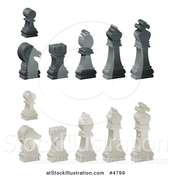 Vector Illustration of 3d Ebony and Ivory Chess Pieces