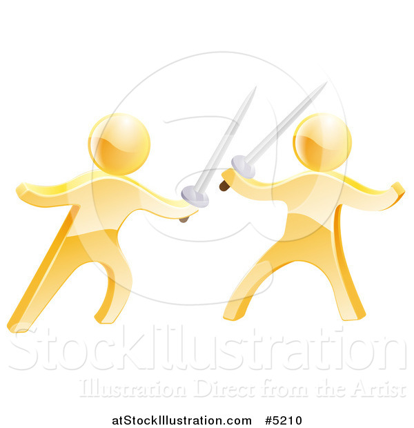 Vector Illustration of 3d Fencing Gold Men Fighting with Swords