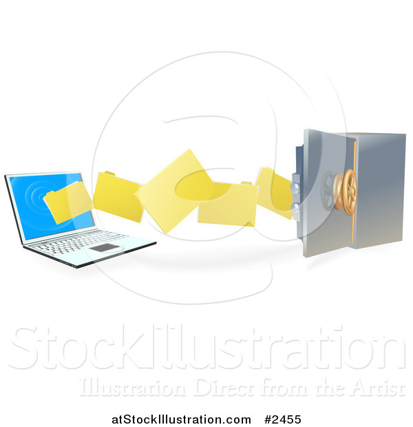 Vector Illustration of 3d Files Transferring to a Laptop to a Secure Safe