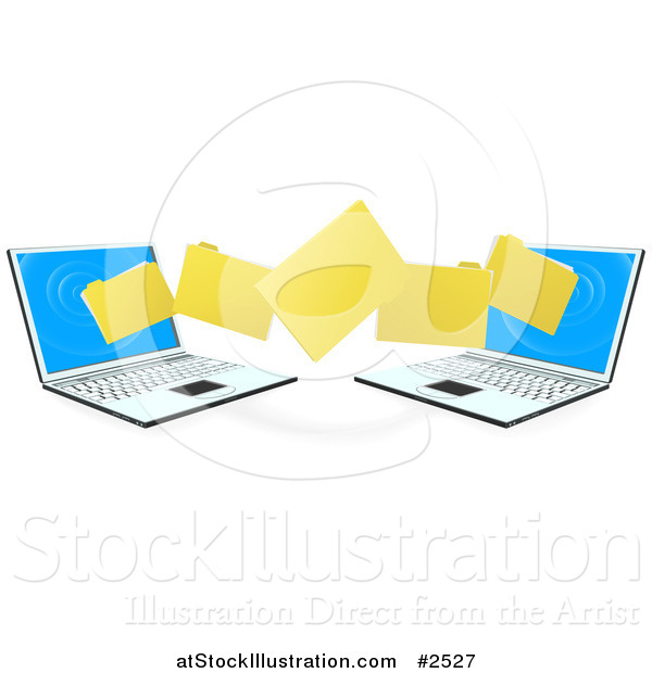 Vector Illustration of 3d Folders Transferring from One Laptop to the Other