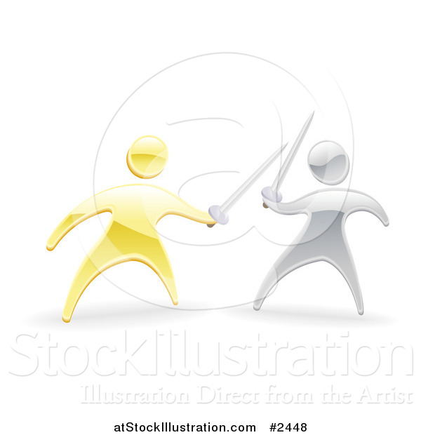 Vector Illustration of 3d Gold and Silver Men Fencing with Swords