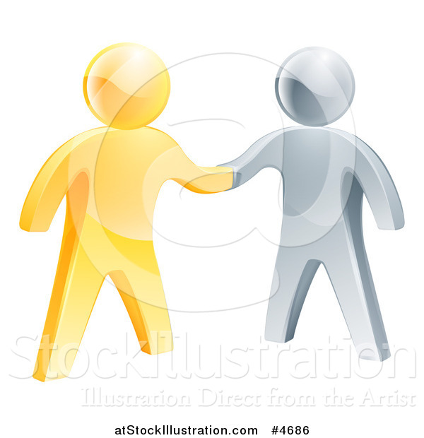 Vector Illustration of 3d Gold and Silver Men Shaking Hands