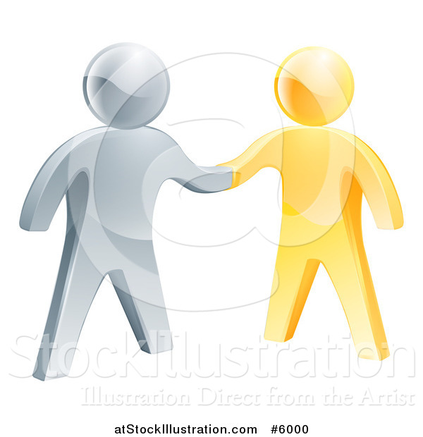 Vector Illustration of 3d Gold and Silver Men Shaking Hands
