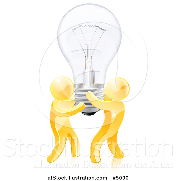 Vector Illustration of 3d Gold Men Holding up a Lightbulb