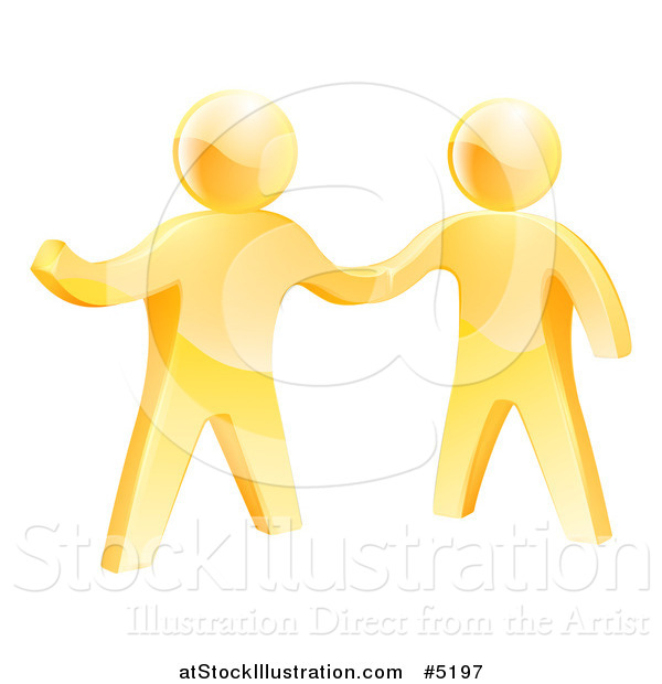 Vector Illustration of 3d Gold Men Shaking Hands and One Gesturing