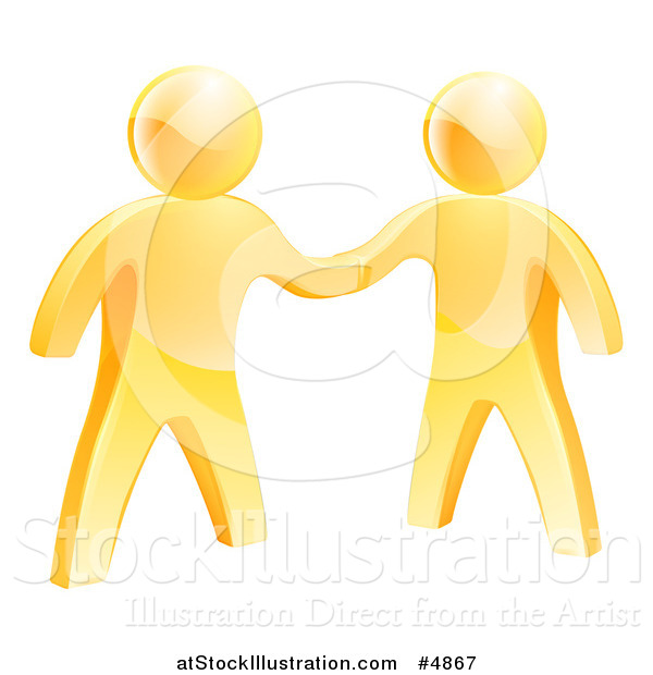 Vector Illustration of 3d Gold Men Shaking Hands