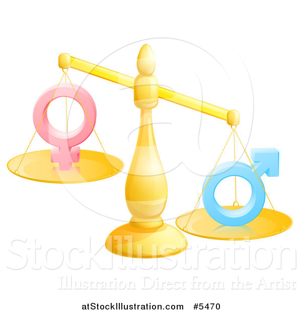 Vector Illustration of 3d Gold Scale Balancing Gender Symbols