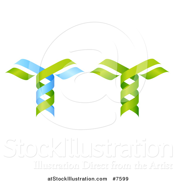 Vector Illustration of 3d Green and Blue DNA Double Helix Trees