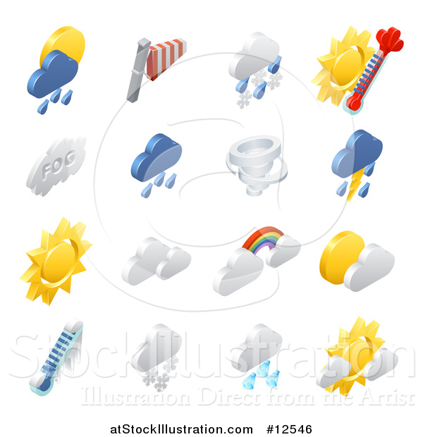 Vector Illustration of 3d Isometric Weather Forecast Icons