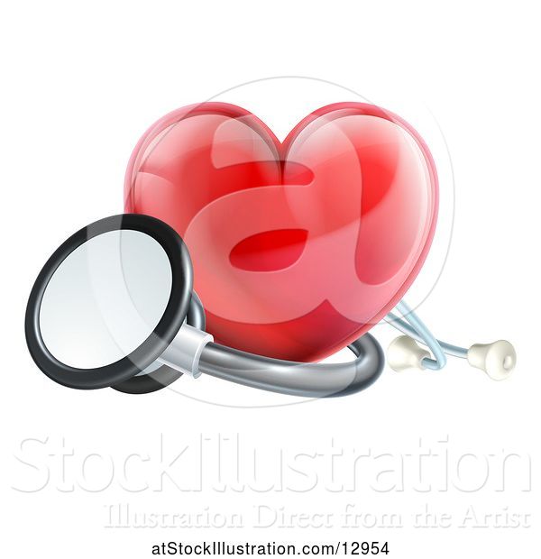 Vector Illustration of 3d Medical Stethoscope Around a Red Love Heart