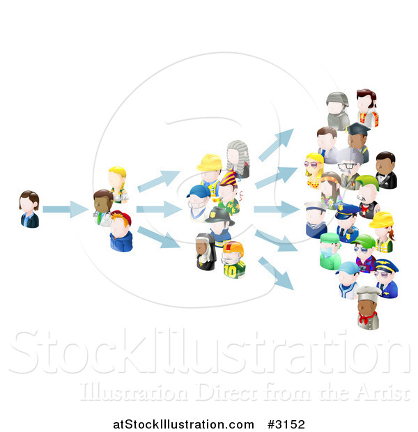 Vector Illustration of 3d People Avatars Spreading an Idea