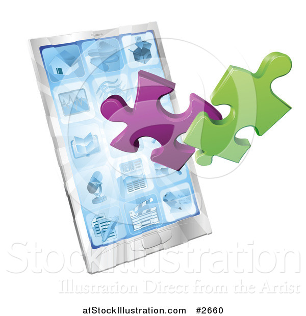 Vector Illustration of 3d Puzzle Pieces Bursting from a Smart Phone