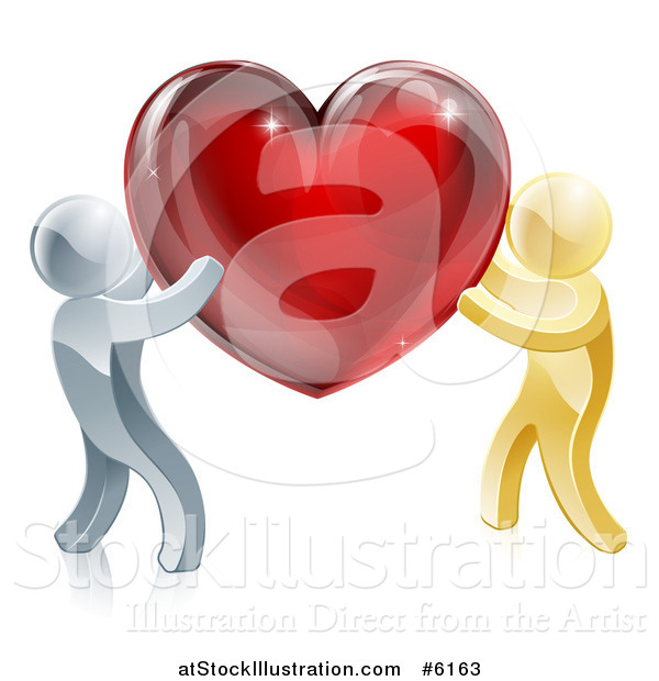 Vector Illustration of 3d Silver and Gold People Carrying a Red Heart