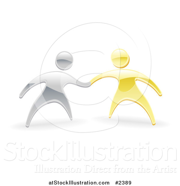 Vector Illustration of 3d Silver and Gold People Shaking or Holding Hands