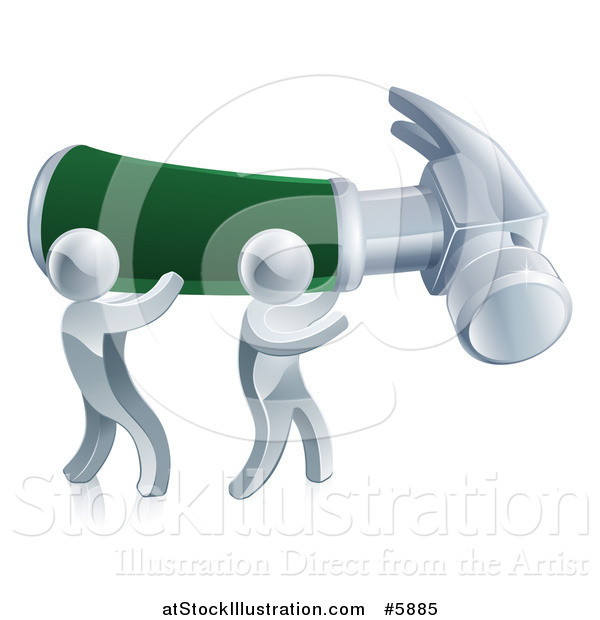 Vector Illustration of 3d Silver Men Carrying a Giant Hammer