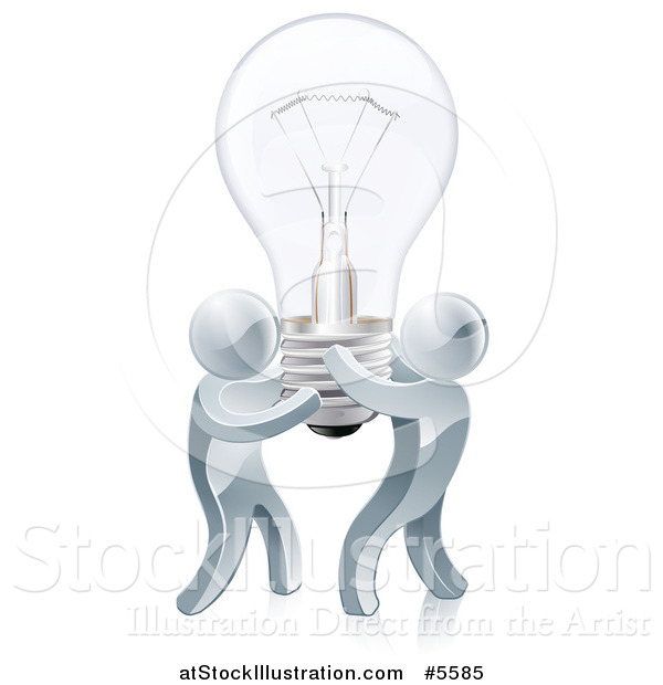 Vector Illustration of 3d Silver Men Carrying a Giant Light Bulb