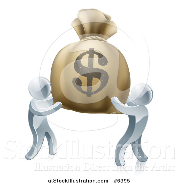 Vector Illustration of 3d Silver Men Carrying a Large Dollar Money Bag