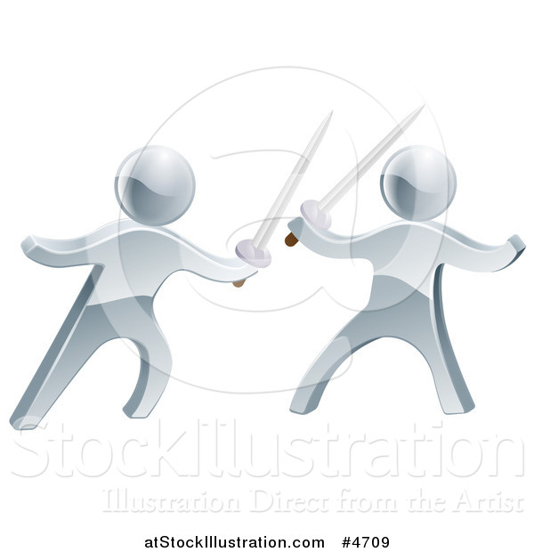 Vector Illustration of 3d Silver Men Fencing with Swords