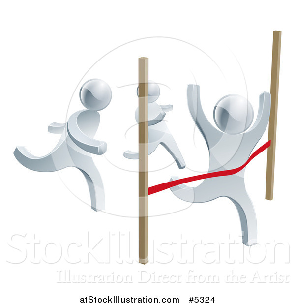 Vector Illustration of 3d Silver Men Racing, One Crossing the Finish Line
