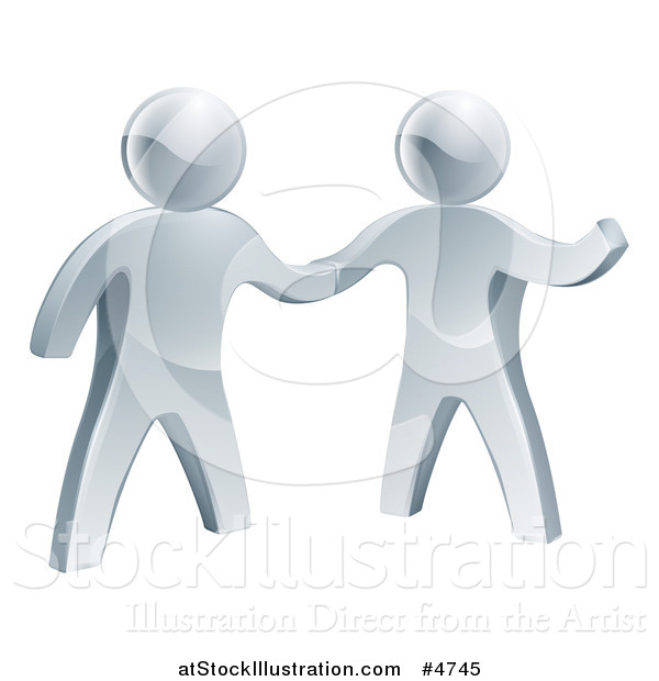 Vector Illustration of 3d Silver Men Shaking Hands