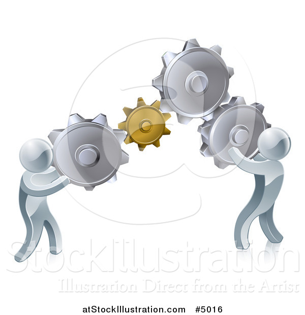 Vector Illustration of 3d Silver Men Working As a Team with Gear Cogs