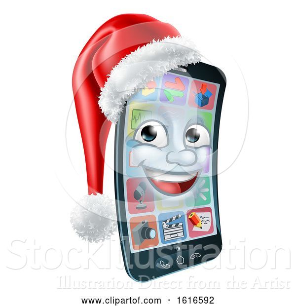 Vector Illustration of 3d Smart Cell Phone Character Wearing a Santa Hat
