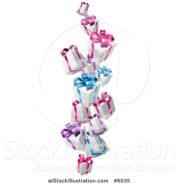 Vector Illustration of 3d White Gift Boxes with Pink Purple and Blue Bows