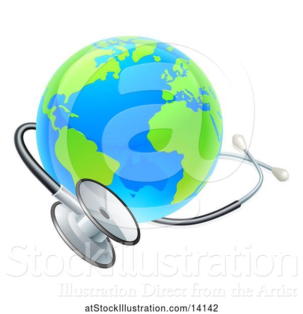 Vector Illustration of 3d World Earth Globe with a Medical Stethoscope