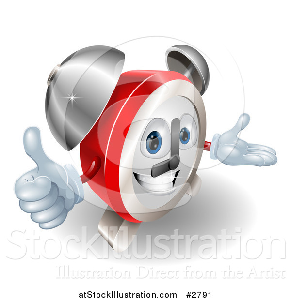 Vector Illustration of a 3d Alarm Clock Character Holding a Thumb up